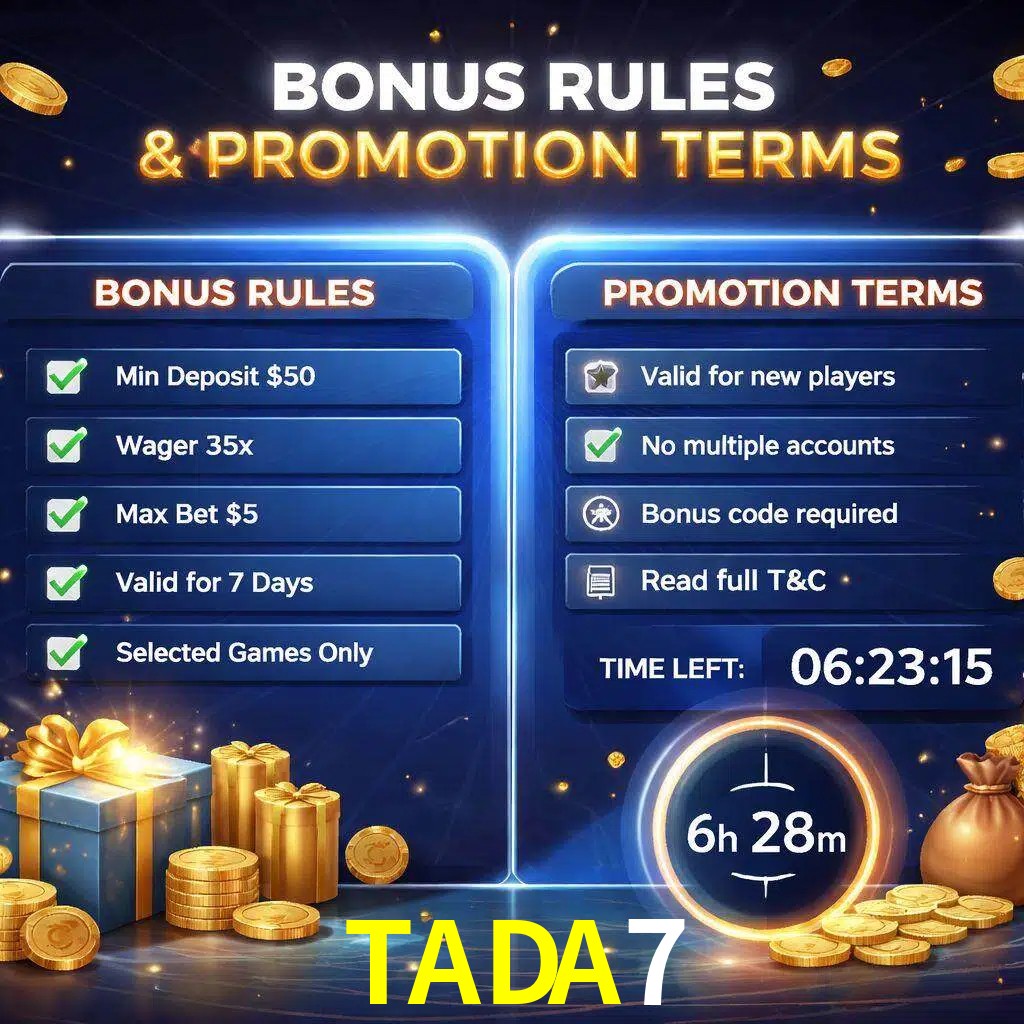 Reglas de promoción TADA7 y condiciones de bonos explicadas visualmente