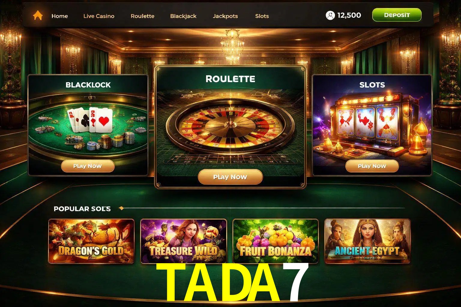 Vista de la plataforma TADA7 Casino mostrando categorías organizadas de juegos en línea